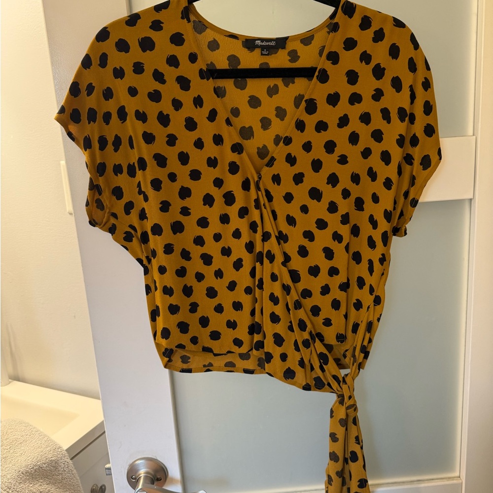 EUC Madewell Mustard Polka Dot Wrap Top, sz S